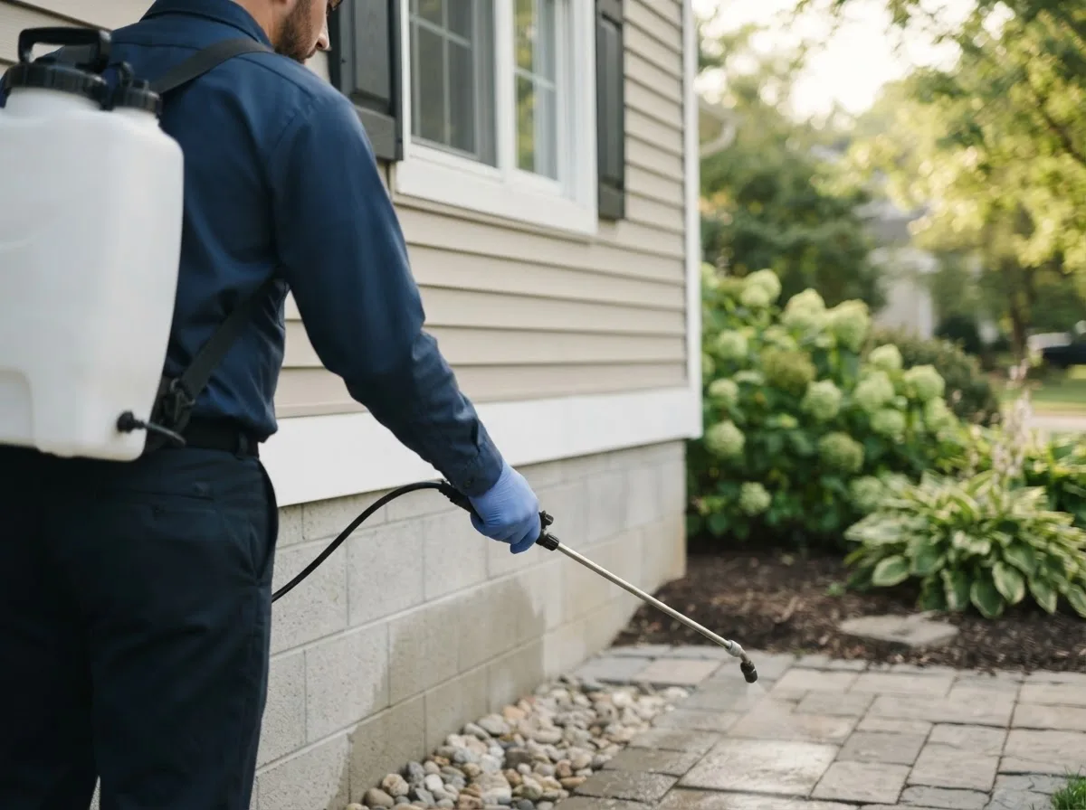 Pest control technician inspecting a home in Bena, MN